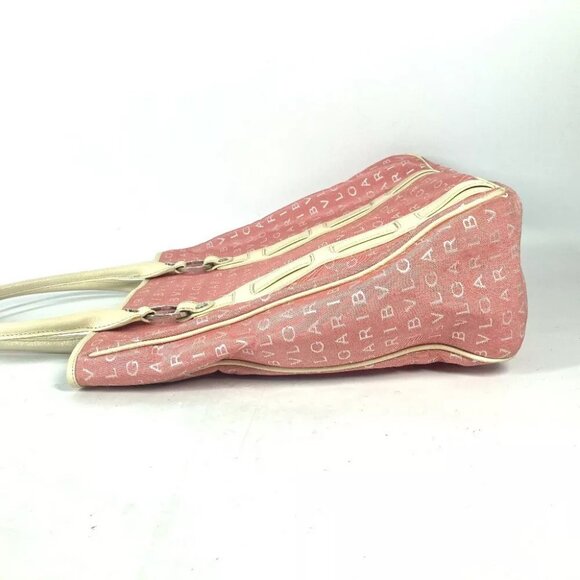 BVLGARI Logo mania Vertical Tote Bag Shoulder Bag Leather/Canvas pink/White - Picture 12 of 15